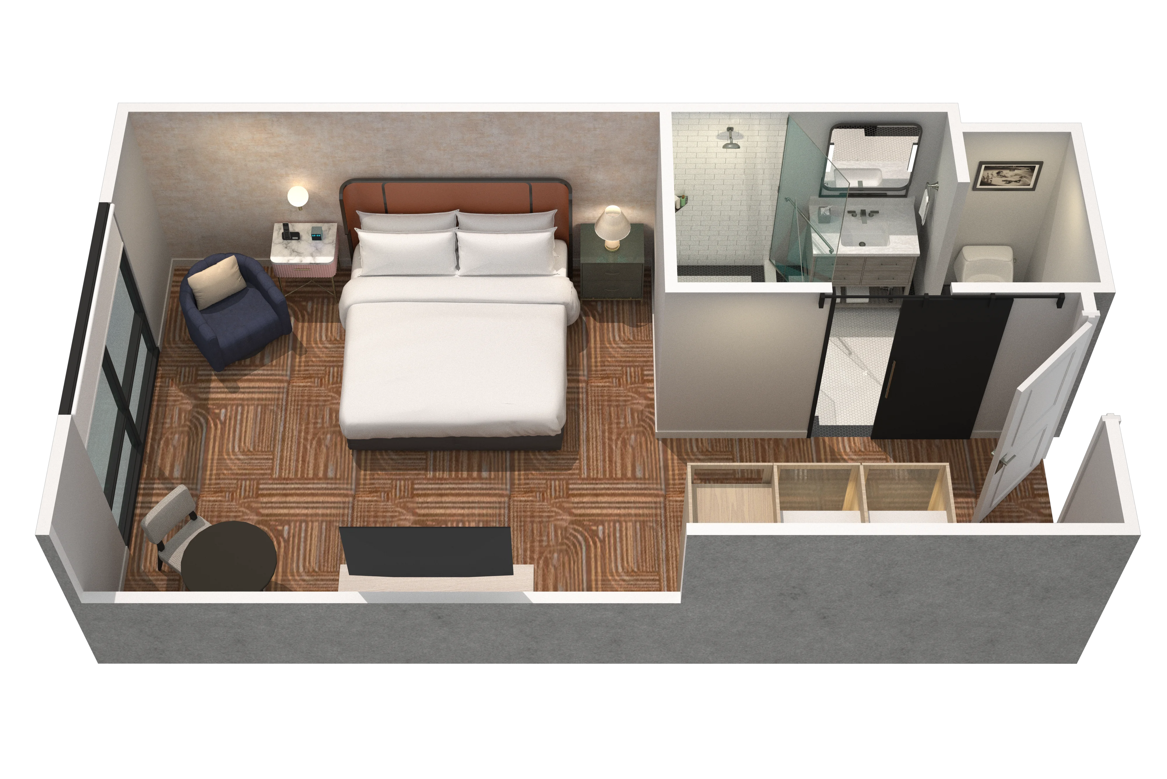 3-d rendering of king guestroom