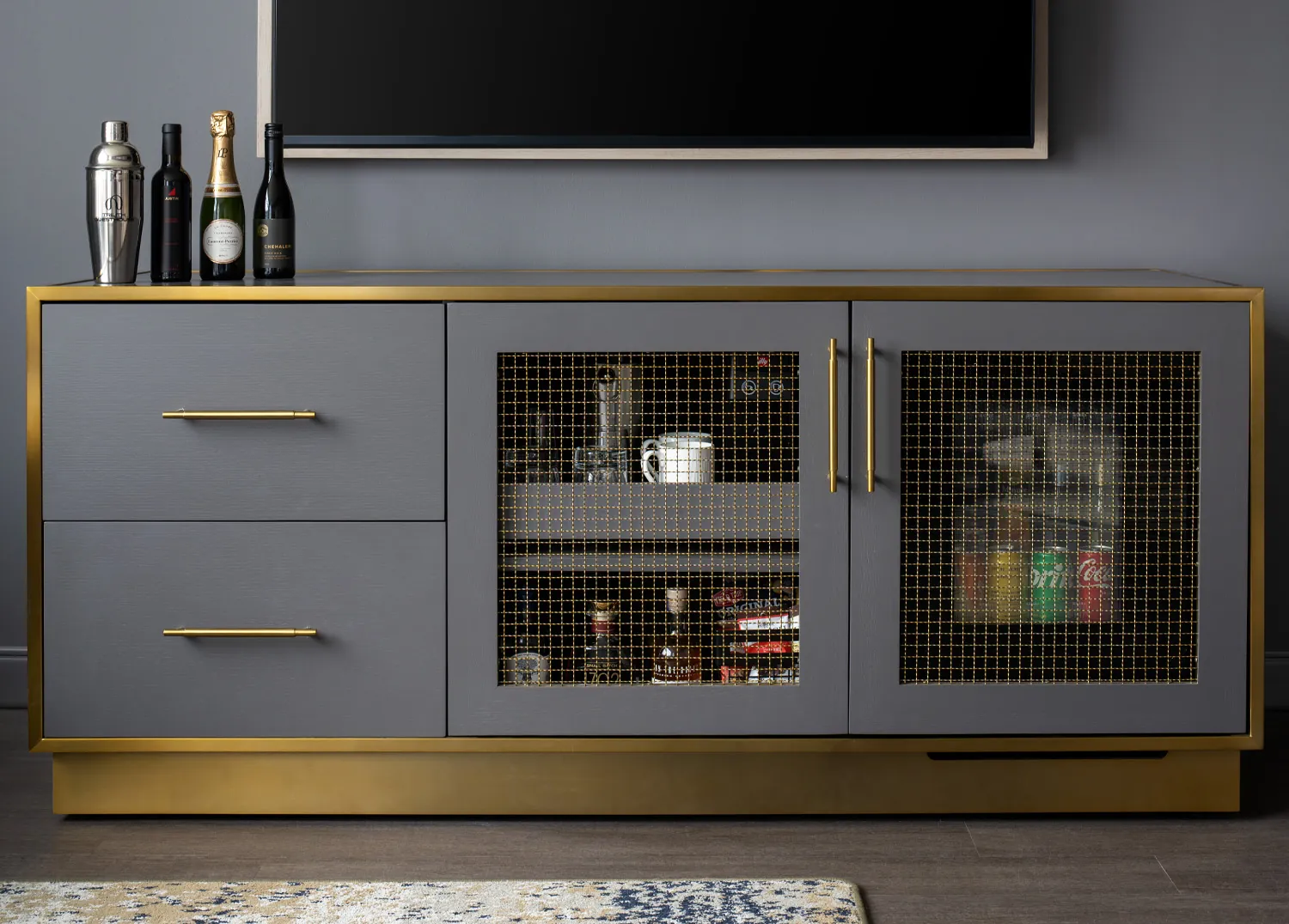 A cabinet with a tv and a shelf