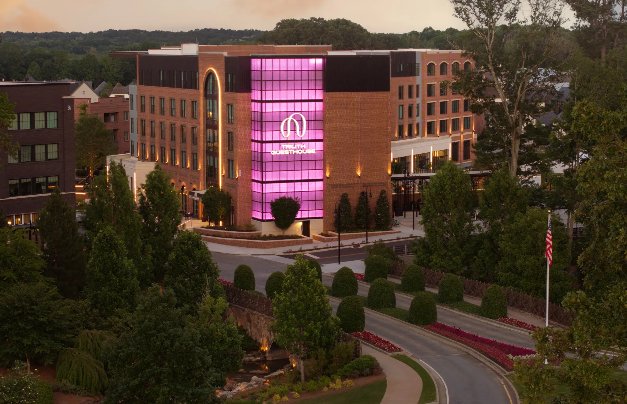 A Town at Trilith building with a purple light